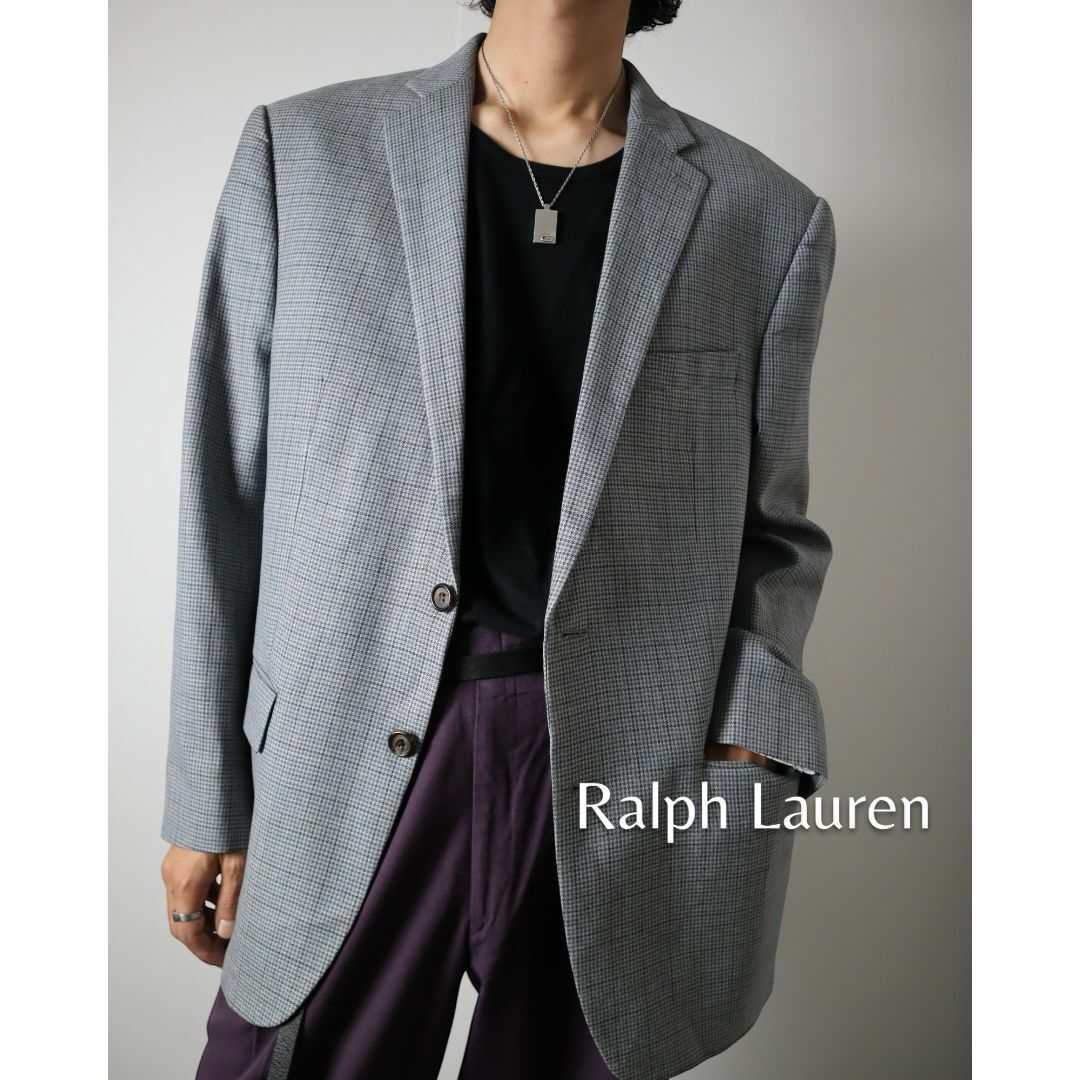 Ralph Lauren(ラルフローレン)の【ラルフローレン】シルク×ウール 千鳥柄 シングル テーラードジャケット グレー メンズのジャケット/アウター(テーラードジャケット)の商品写真