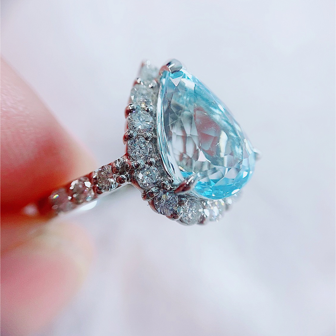 ★4.41ct★✨アクアマリン1.48ctダイヤモンドプラチナリング指輪 レディースのアクセサリー(リング(指輪))の商品写真