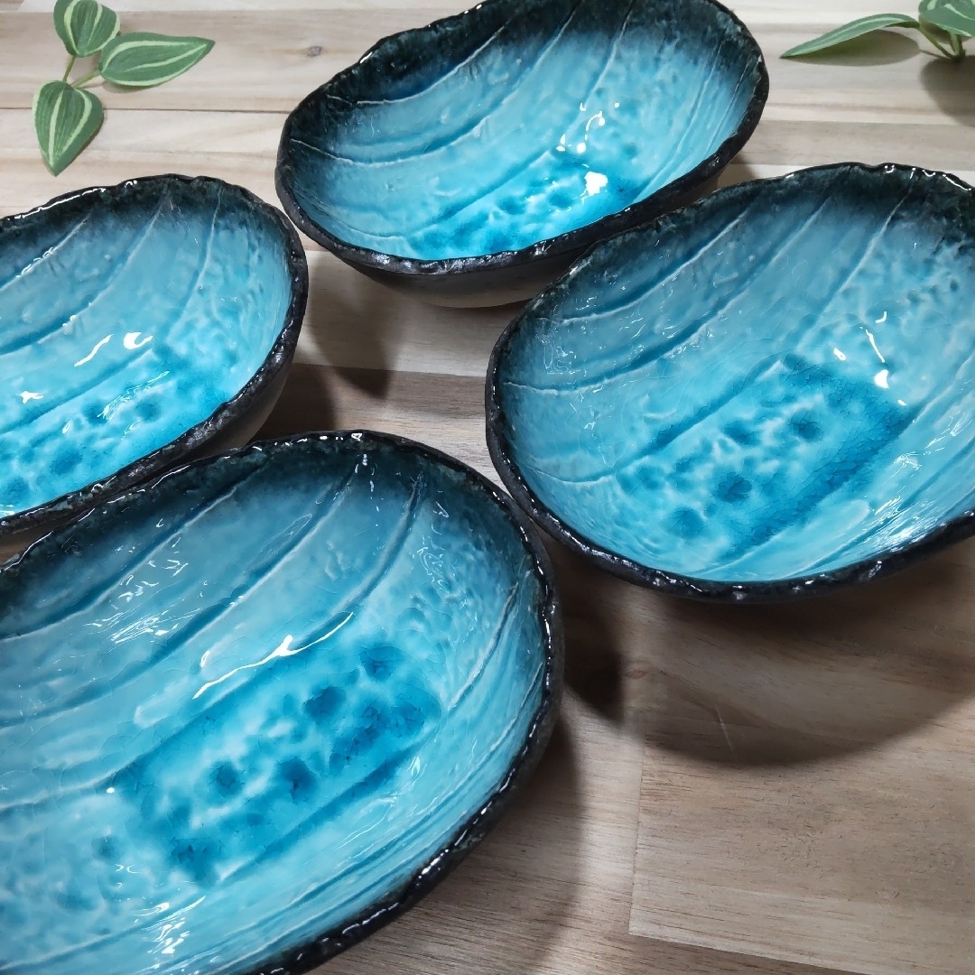 美濃焼✨均窯スカイ楕円16.5多用鉢▪4個組