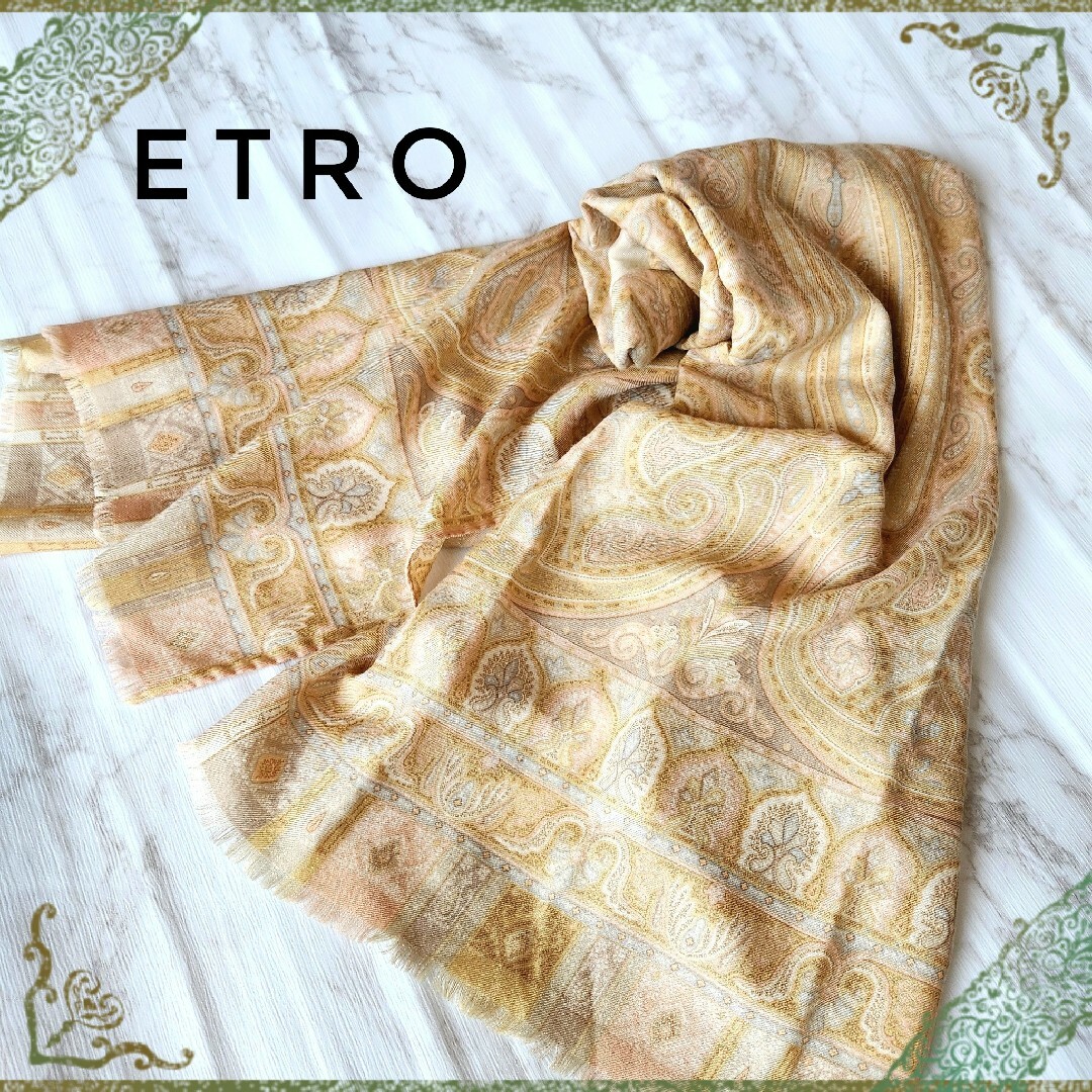 ETRO☆ウール×シルク 豪華 アラベスク ペイズリー柄 ストール ショール