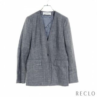 マックスマーラ(Max Mara)の ノーカラージャケット シルク ウール ブルー(ノーカラージャケット)