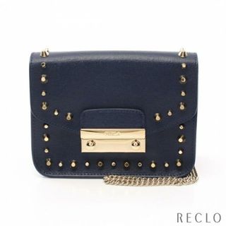 フルラ(Furla)のJULIA MINI STUD チェーンショルダーバッグ レザー ネイビー(ショルダーバッグ)