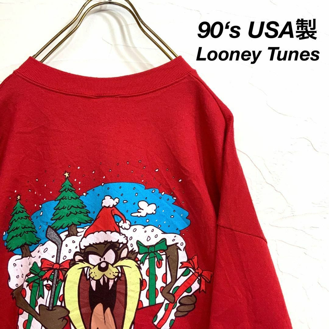 メンズ美品 90s USA製 Looney Tunes タスマニアンデビル スウェット