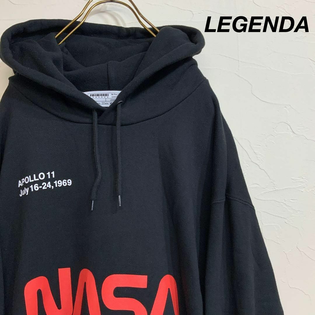 メンズ極美品 LEGENDA レジェンダ NASA 両面ビッグデザイン フーディパーカ