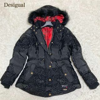 デシグアル(DESIGUAL)の美品　デシグアル　中綿ジャケット　フロッキー　総柄　ファー　42(ダウンジャケット)