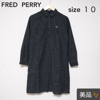 極美品FRED PERRY バックプリーツシャツワンピース ブラック-