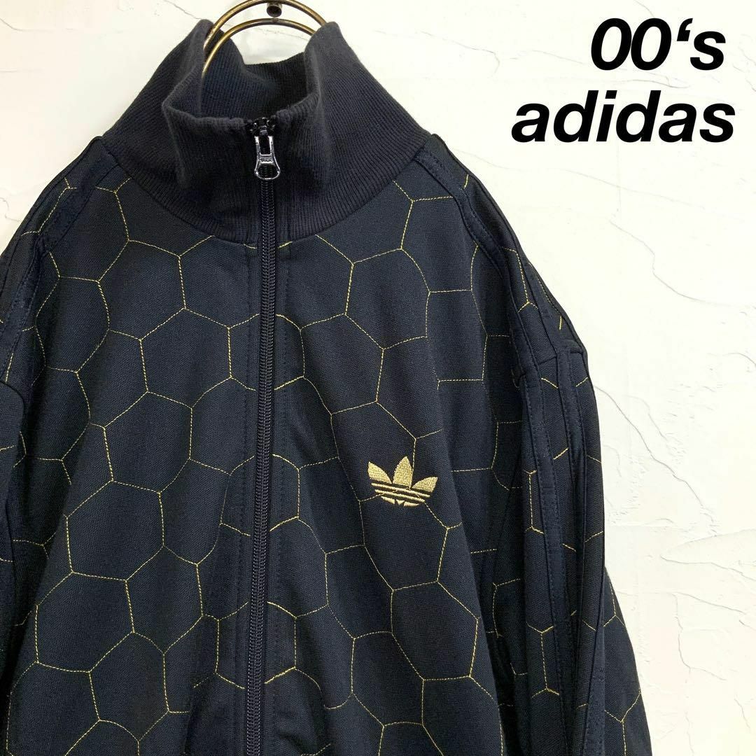 00‘s adidas ハニコム柄 トラックトップ ジャージ ブラック ゴールド