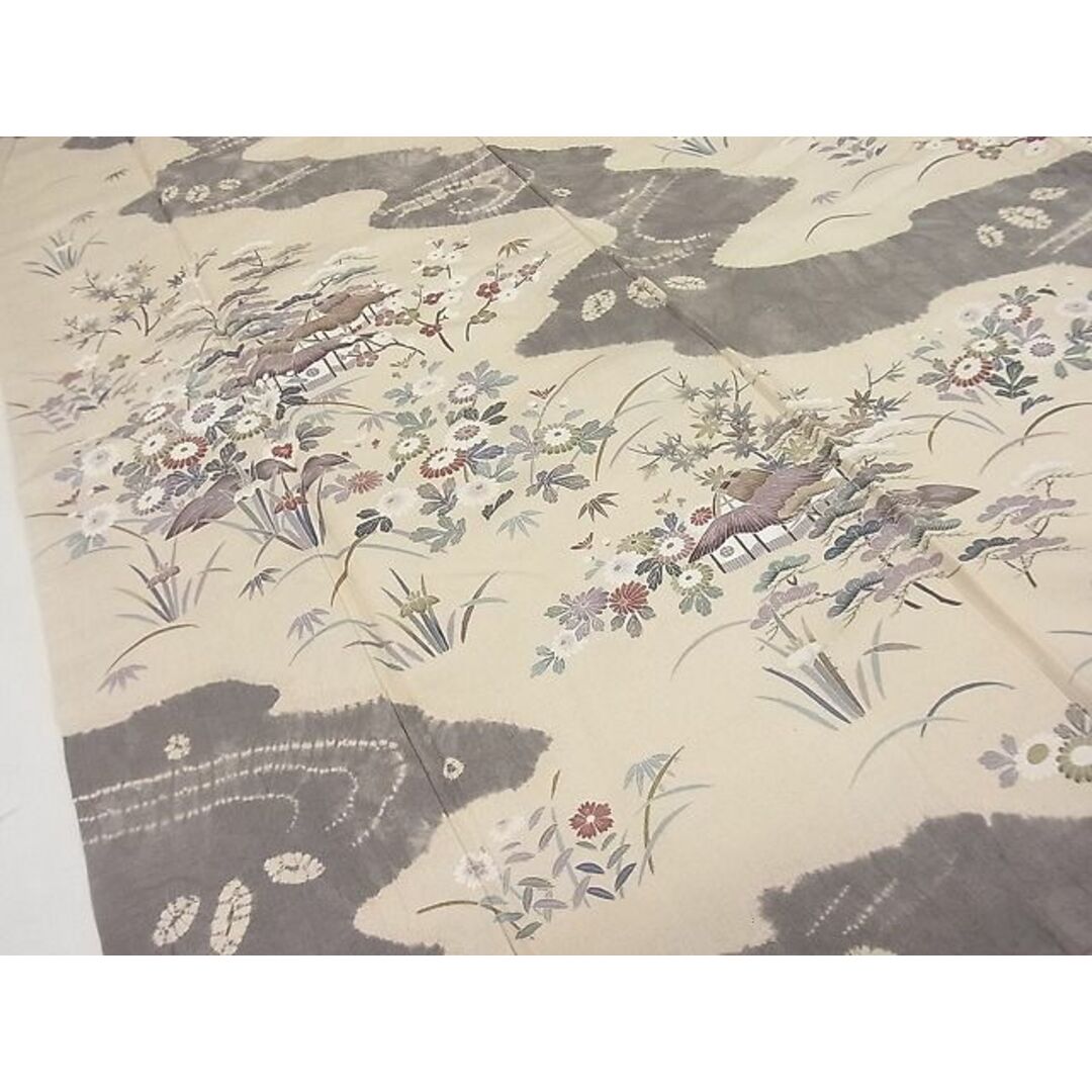 平和屋1□極上 訪問着 紬地 絞り 風景花文 さが美扱い 逸品3s20609の