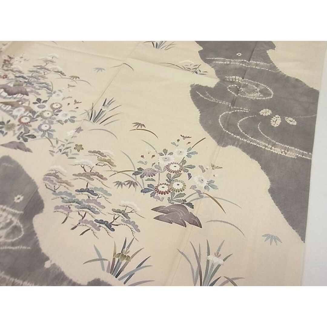 平和屋1□極上 訪問着 紬地 絞り 風景花文 さが美扱い 逸品3s20609の