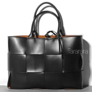 ●leather largeBraidedトートバッグBLACK●本革(トートバッグ)