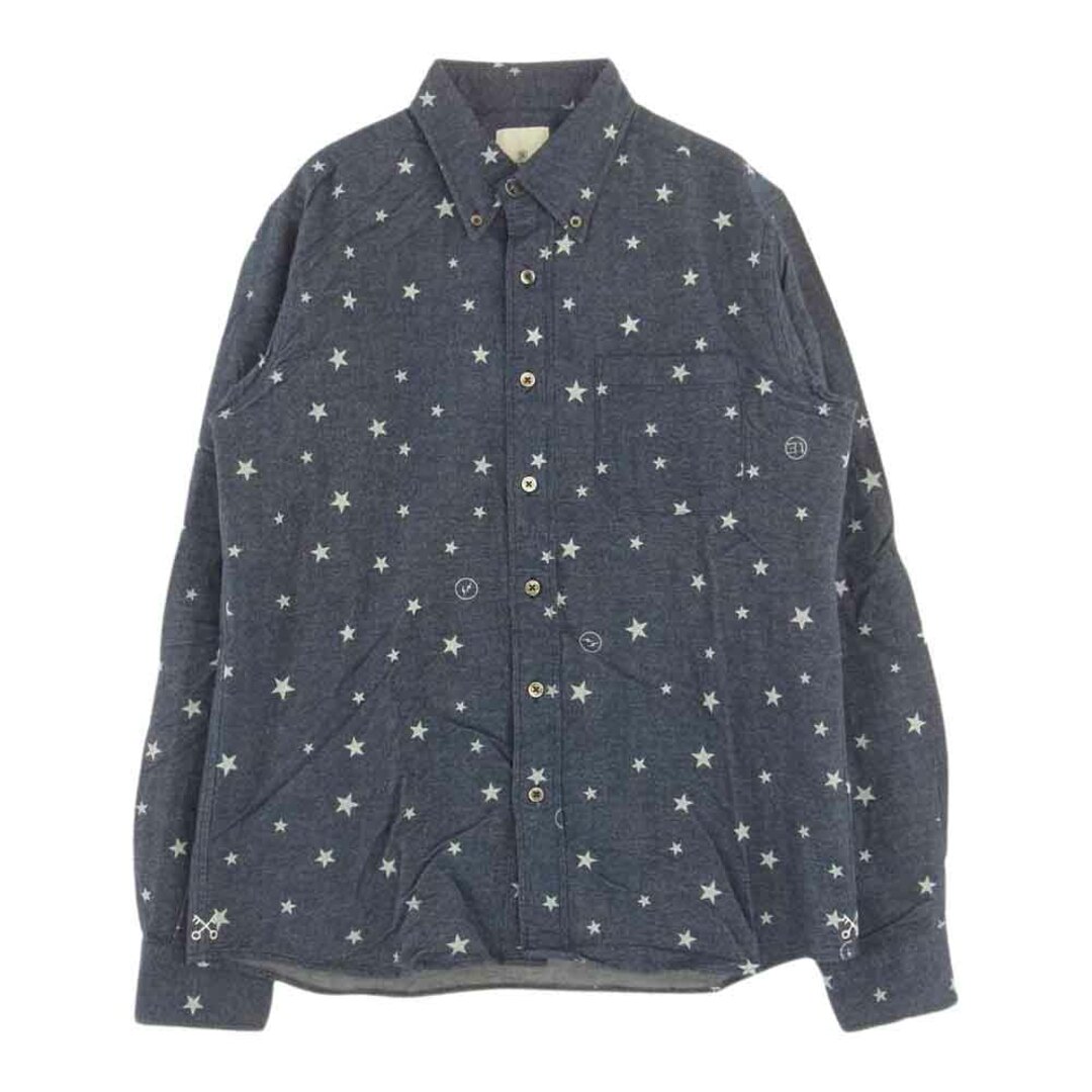 uniform experiment ユニフォームエクスペリメント 長袖シャツ UE-145028 STAR PRINT FLANNEL B.D SHIRT スター柄 ボタンダウン フランネル シャツ インディゴブルー系 2