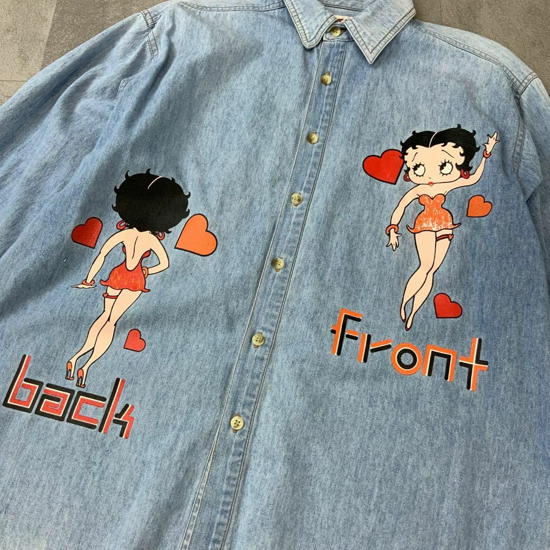 希少 90's BETTY BOOP ビッグデザイン 両面 デニムシャツ-