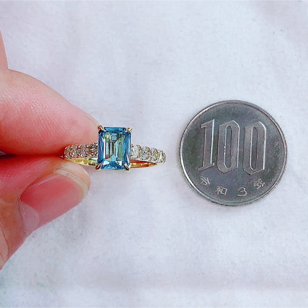 ★1.38ct★✨アクアマリン0.50ctダイヤモンドK18リング指輪 レディースのアクセサリー(リング(指輪))の商品写真