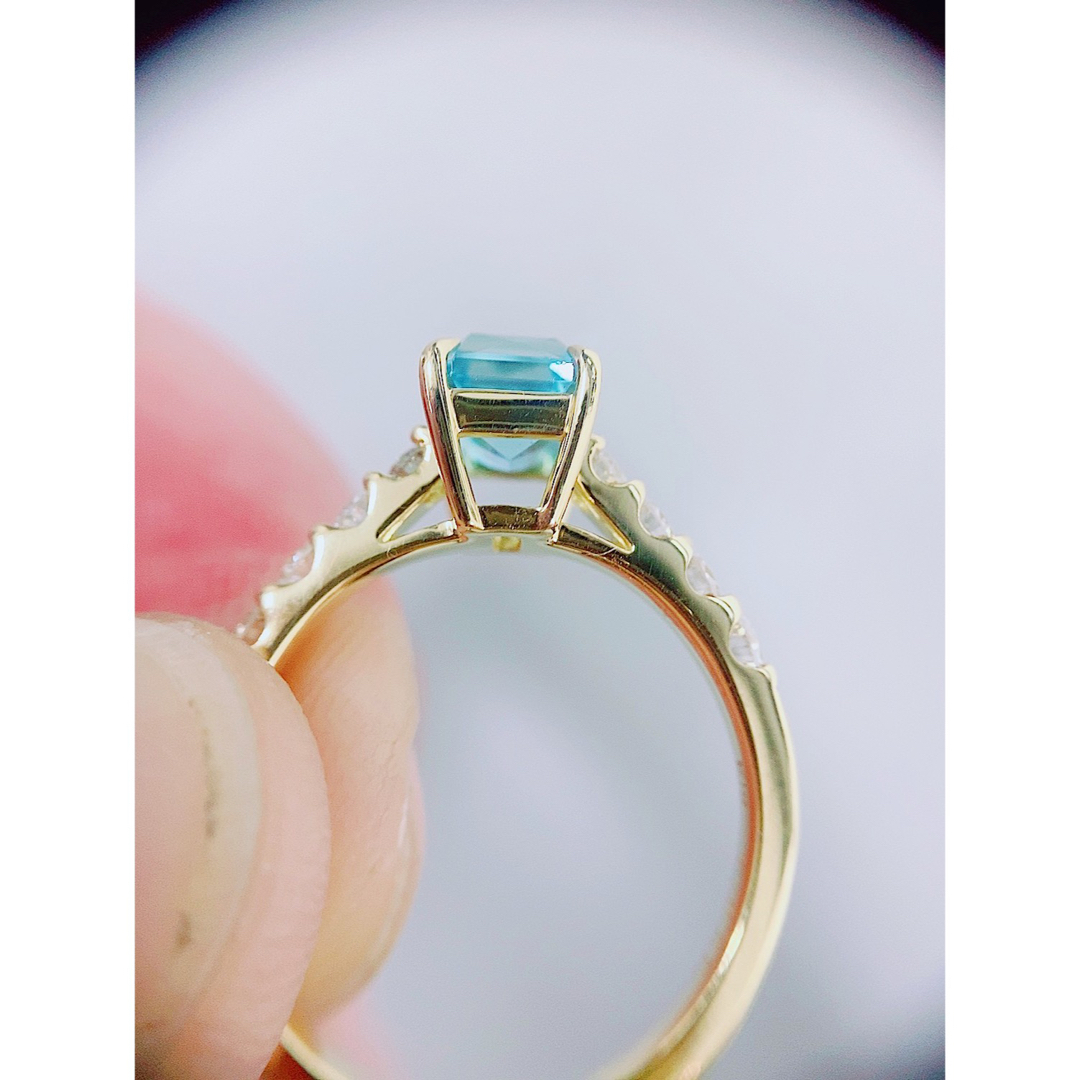 ★1.38ct★✨アクアマリン0.50ctダイヤモンドK18リング指輪 レディースのアクセサリー(リング(指輪))の商品写真