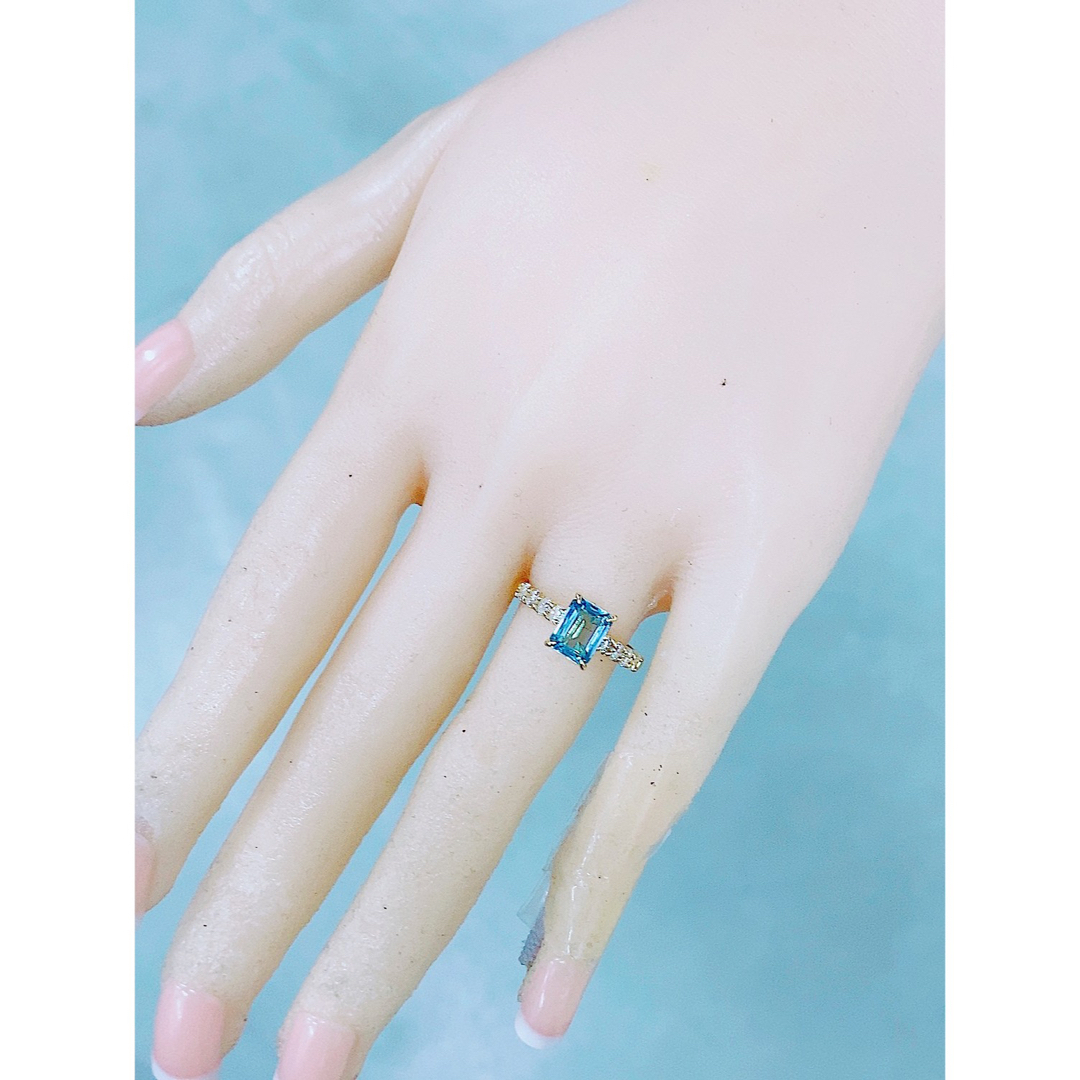 ★1.38ct★✨アクアマリン0.50ctダイヤモンドK18リング指輪 レディースのアクセサリー(リング(指輪))の商品写真