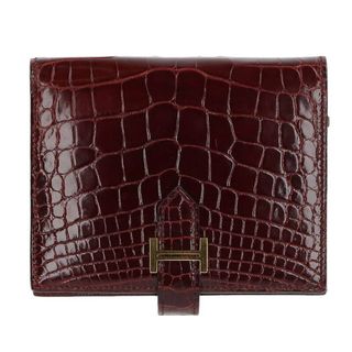 エルメス(Hermes)のエルメス  ベアンコンパクト A刻印 ゴールド金具アリゲーター財布 メンズ(財布)