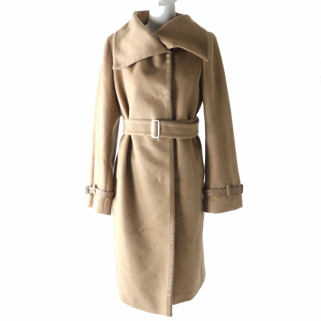 良品　MAX MARA　最高級白タグ　ベルテッドロングコート　ビッグカラー　38