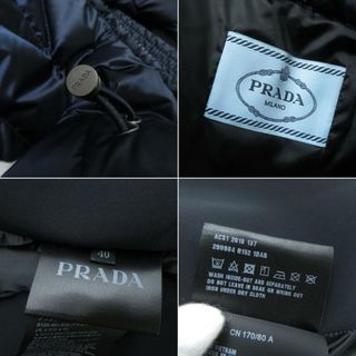 美品★正規品 PRADA プラダ 290984 18年 トライアングルロゴ/三角プレート フード付き ダウンジャケット ネイビー 40 ハンガー付き