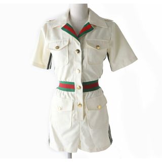 グッチ(Gucci)の未使用★正規 22SS グッチ アディダス コラボ 703000 ショートジャンプスーツ 白×シェリーライン 36 定価363000円 ハンガー・ガーメント付(その他)