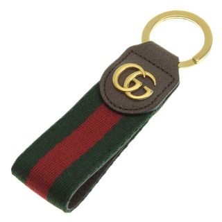 グッチ(Gucci)の【中古】Gucci グッチ オフィディア キャンバス レザー キーリング 523161 グリーン/レッド/ブラウン gy(その他)