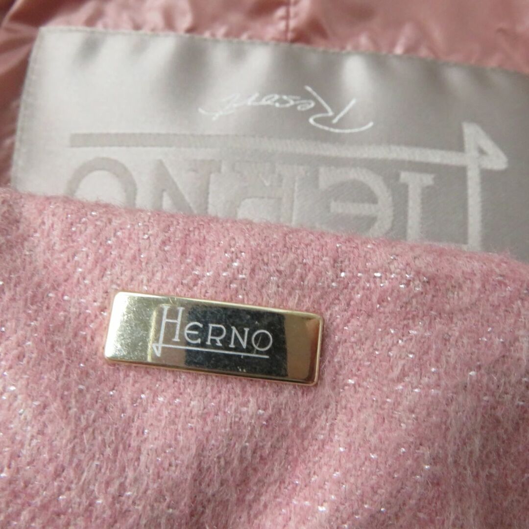 極美品★正規品 HERNO ヘルノ リゾート PI026DR フード・ロゴプレート付き レイヤード風 カシミヤ×シルク ダウンコート ピンク 42 伊製 6