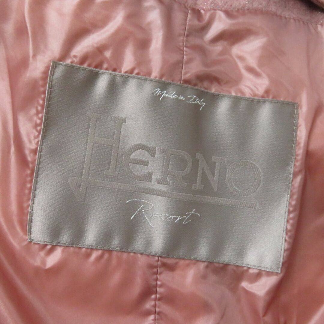 極美品★正規品 HERNO ヘルノ リゾート PI026DR フード・ロゴプレート付き レイヤード風 カシミヤ×シルク ダウンコート ピンク 42 伊製 7