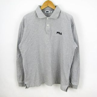 フィラ(FILA)のフィラ 長袖ポロシャツ 胸元ロゴ 袖リブ トップス スポーツウエア カットソー コットン100% メンズ Lサイズ グレー FILA(ポロシャツ)