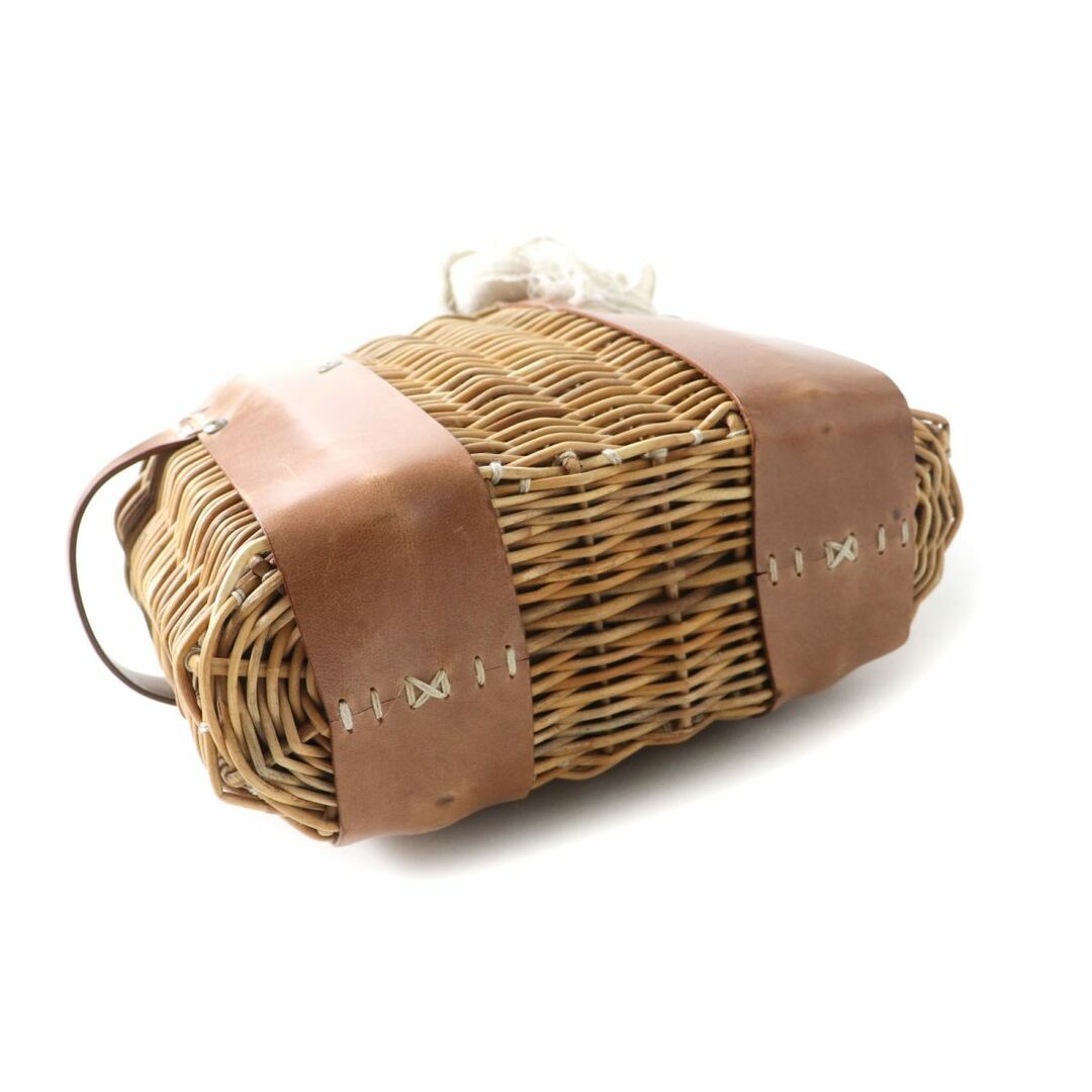 美品☆ebagos エバゴス レザー使い リネンかぶせ付き かごバッグ/鞄
