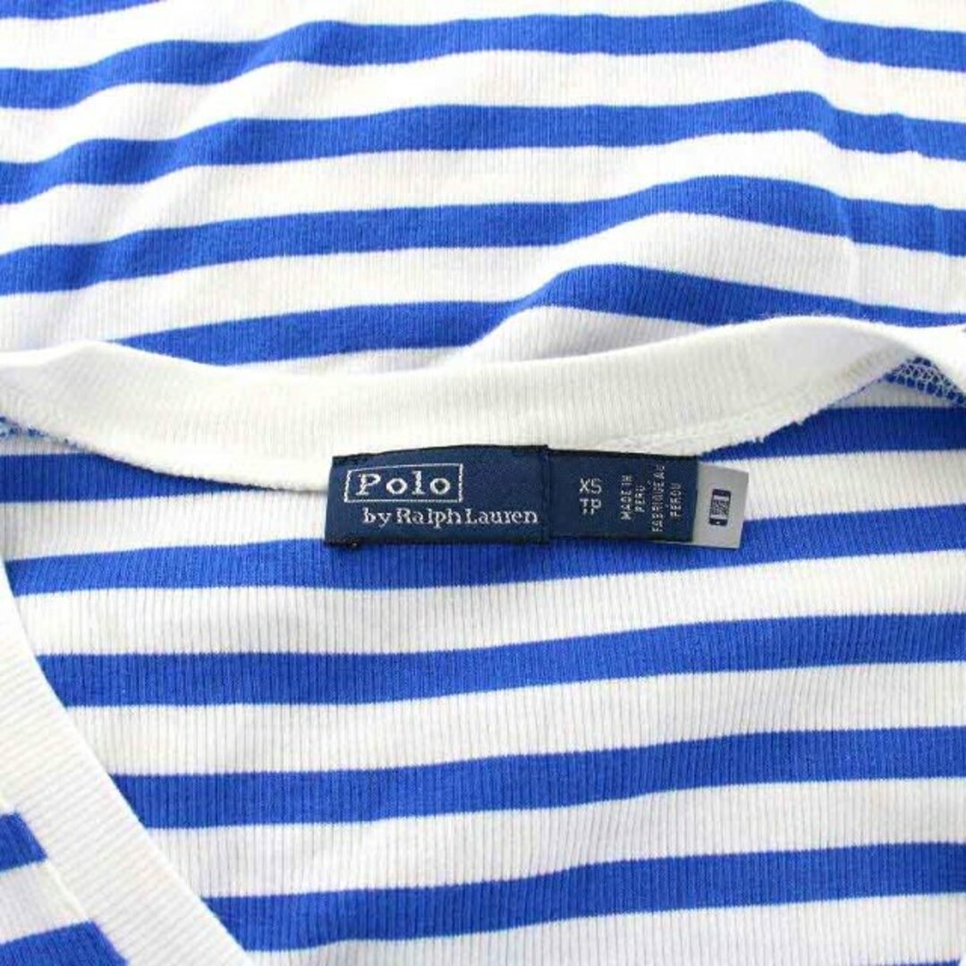 POLO RALPH LAUREN(ポロラルフローレン)のポロ バイ ラルフローレン Tシャツ カットソー 長袖 リブ XS 青 白 レディースのトップス(Tシャツ(長袖/七分))の商品写真