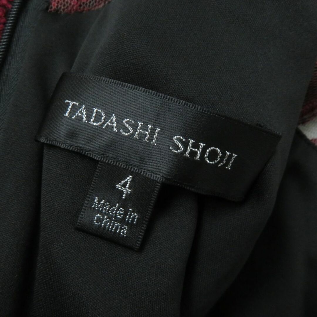 未使用品★TADASHI SHOJI タダシショージ 総レース クルーネック 長袖 ひざ丈 ワンピース/ドレス レディース ボルドー 4 エレガント◎