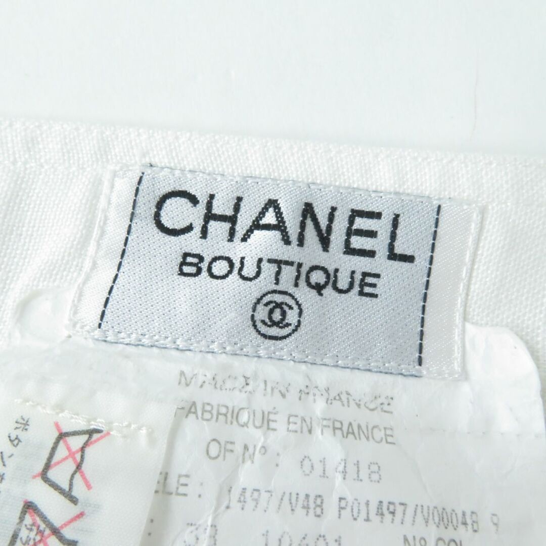 美品★正規品 CHANEL シャネル P01497 ヴィンテージ ココマーク 金釦付 リネン100％ 裏地シルク100％ ひざ丈 ラップスカート ホワイト 38 6