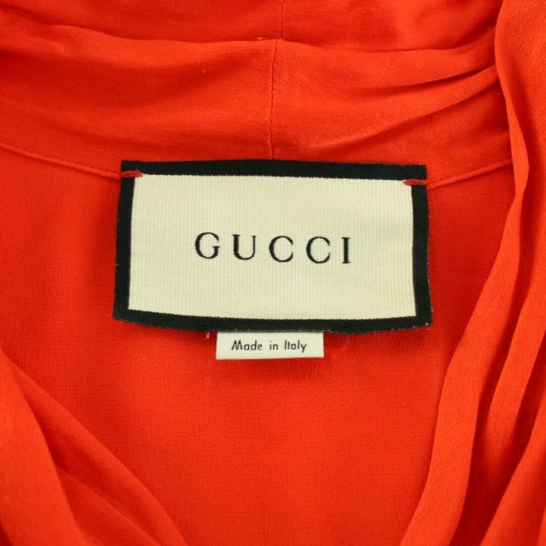 Gucci - グッチ シャツ ブラウス 長袖 サテン ボウタイ 絹 38 赤