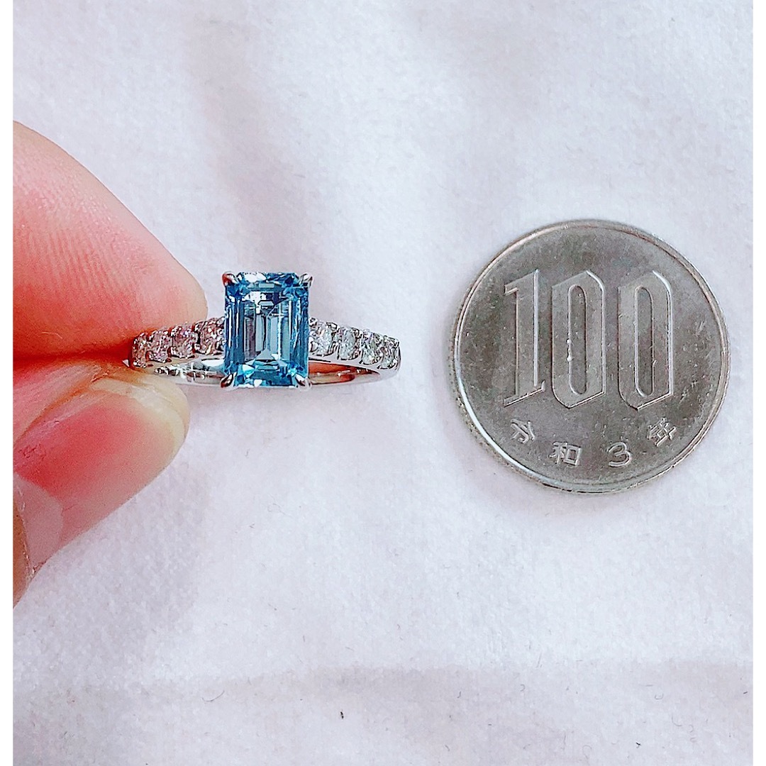 ★1.47ct★✨アクアマリン0.50ctダイヤモンドプラチナリング指輪 レディースのアクセサリー(リング(指輪))の商品写真