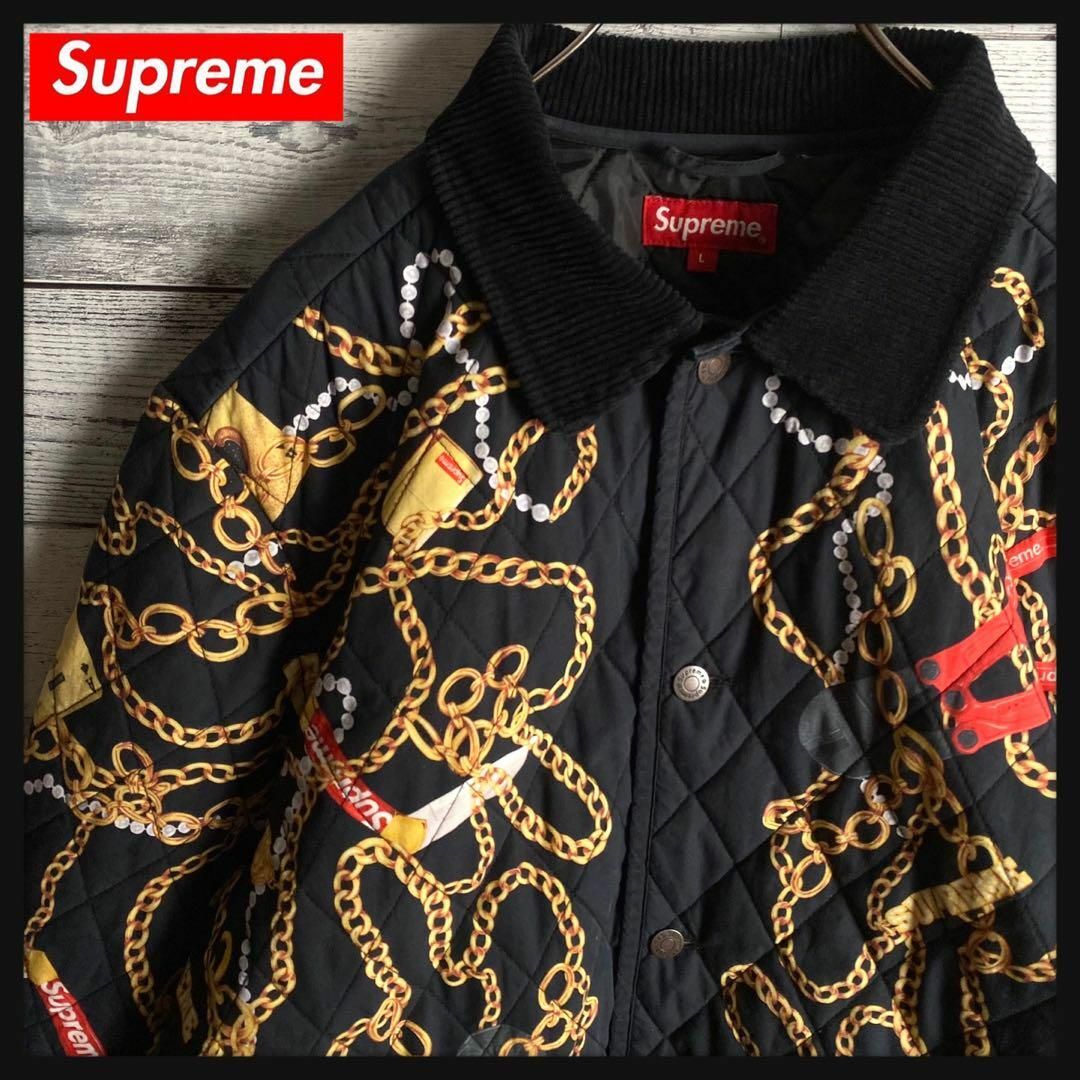 【即完売モデル】supreme⭐︎チェーンキルティングジャケット　襟コーデュロイ