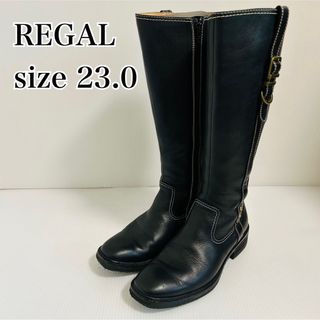 リーガル(REGAL)の【美品】REGAL リーガル　23cm サイドジップ ロングブーツ 黒 ブラック(ブーツ)