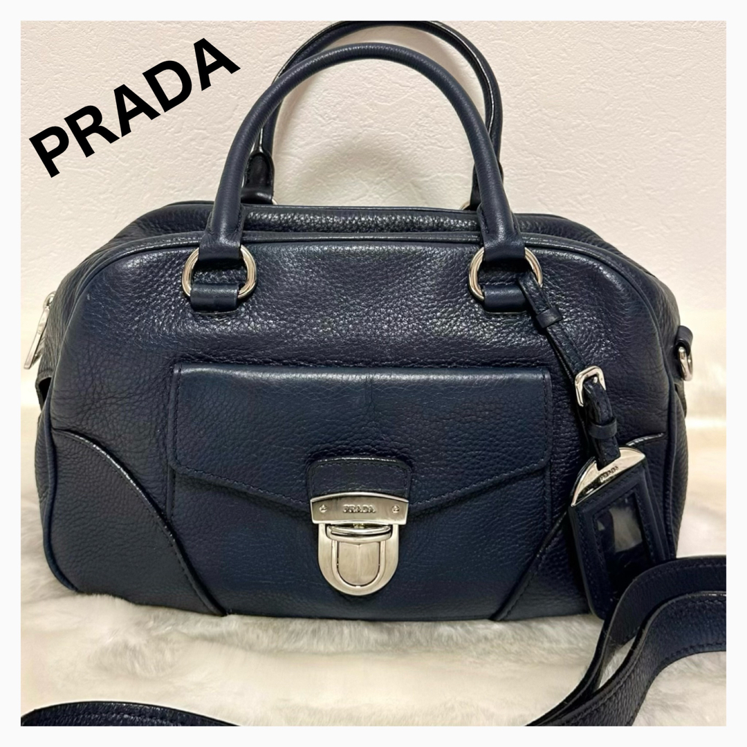 PRADA - 【PRADA/プラダ】2Way ハンド バッグ ネイビー ショルダー