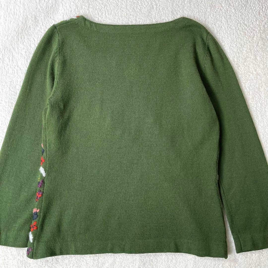 美品 シビラ 刺繍 ニット セーター 緑 グリーン 花柄 毛 ウール
