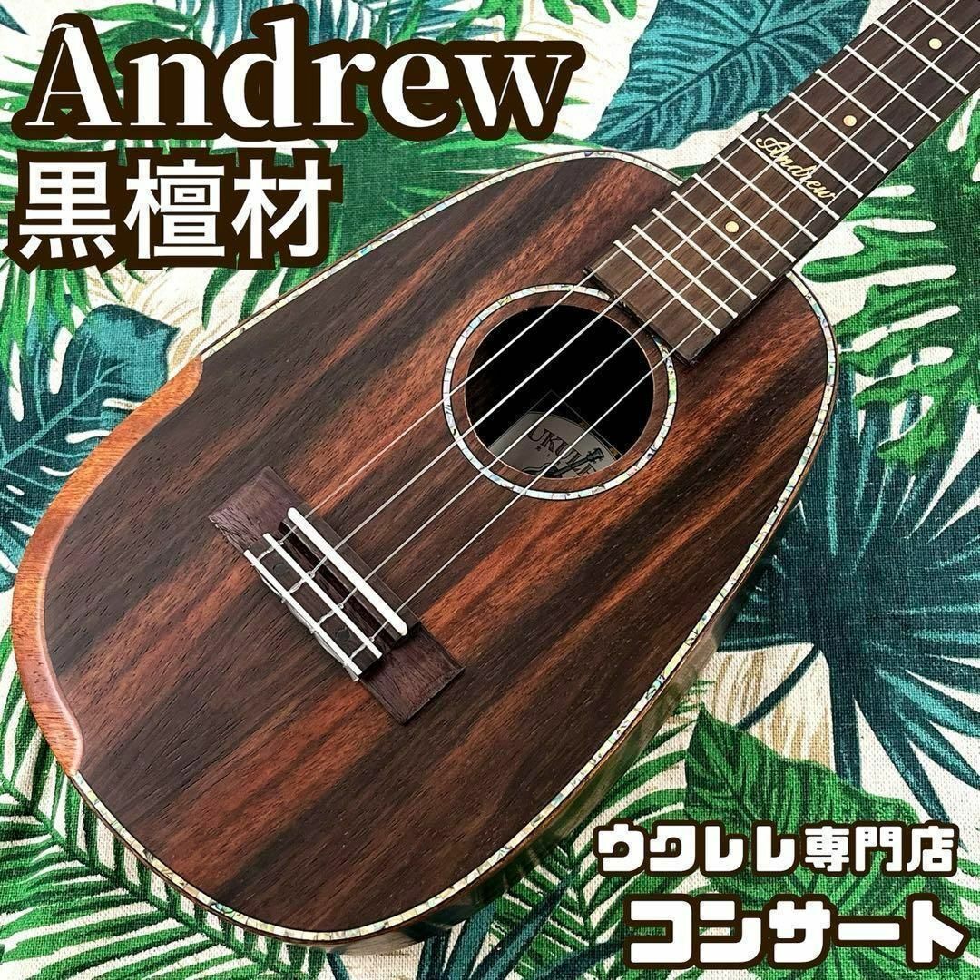 Andrew】黒檀材(エボニー)のパイナップルコンサートウクレレ【UK専門店