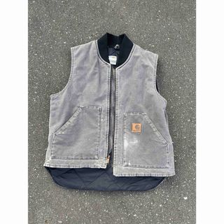 アメリカ製 Carhartt ダックベスト ボア 革タグ ネイビー M