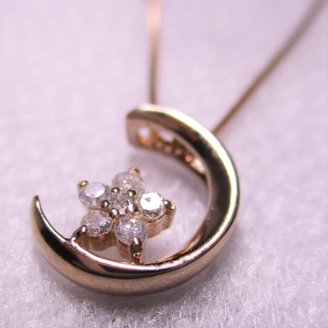 【新品】ダイヤモンド0.05ct/月と星/18金ピンクゴールドネックレス レディースのアクセサリー(ネックレス)の商品写真