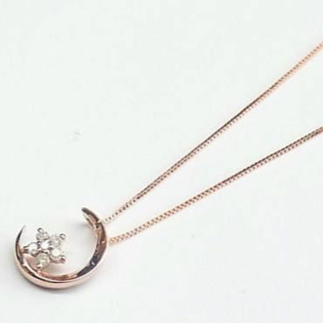 【新品】ダイヤモンド0.05ct/月と星/18金ピンクゴールドネックレス レディースのアクセサリー(ネックレス)の商品写真