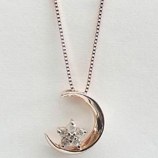 【新品】ダイヤモンド0.05ct/月と星/18金ピンクゴールドネックレス(ネックレス)