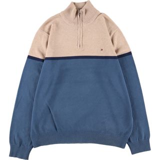 トミーヒルフィガー(TOMMY HILFIGER)の古着 トミーヒルフィガー TOMMY HILFIGER ボーダー柄 コットンニットハーフジップセーター メンズL /eaa348802(ニット/セーター)