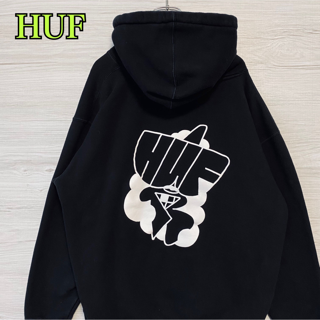 希少デザイン】HUF ハフ スウェット 両面プリント ビッグロゴ ストリート-