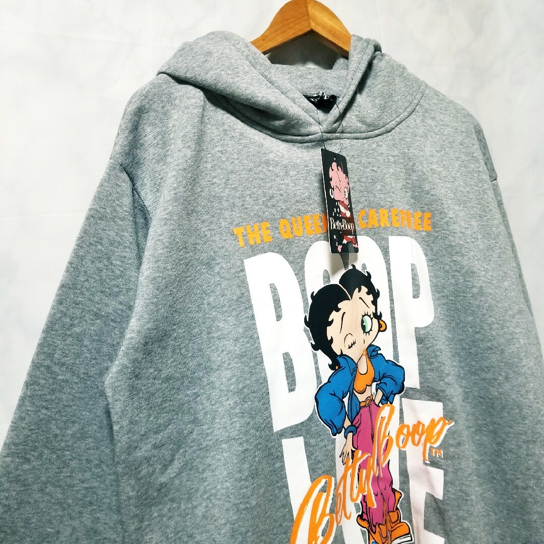 （ベティブープ）BettyBoop　新品　パーカー　裏起毛　ライトグレー