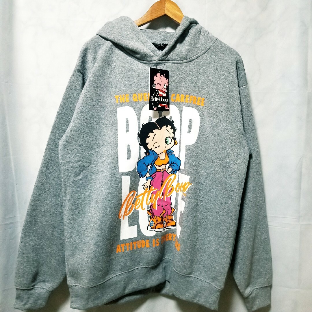 Betty Boop(ベティブープ)の（ベティブープ）BettyBoop　新品　パーカー　裏起毛　ライトグレー メンズのトップス(パーカー)の商品写真