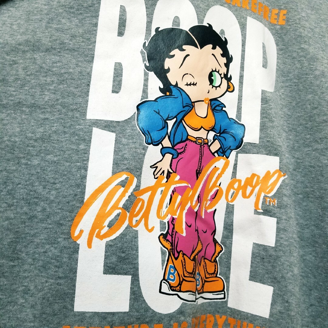 Betty Boop(ベティブープ)の（ベティブープ）BettyBoop　新品　パーカー　裏起毛　ライトグレー メンズのトップス(パーカー)の商品写真