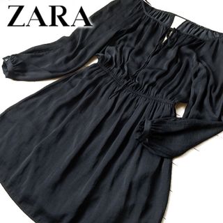 ザラ(ZARA)の美品 (EUR)M ザラ ZARA BASIC シフォンワンピース ブラック(ミニワンピース)