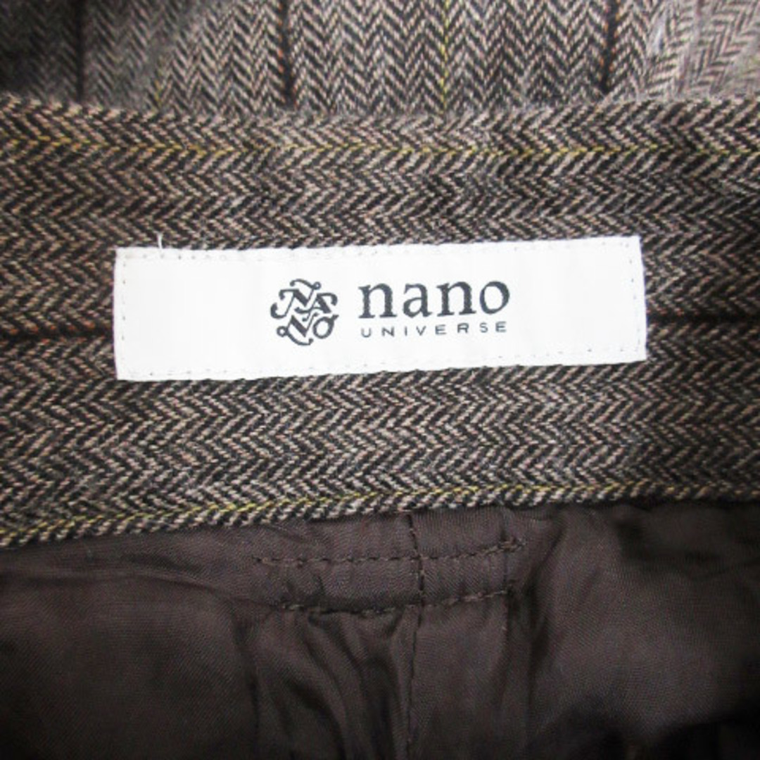 nano・universe(ナノユニバース)のナノユニバース ワイドパンツ タック ロング ヘリンボーン柄 36 黒 ベージュ レディースのパンツ(その他)の商品写真