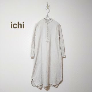 ichi イチ マスタード色 バンドカラー シャツワンピース ロング www